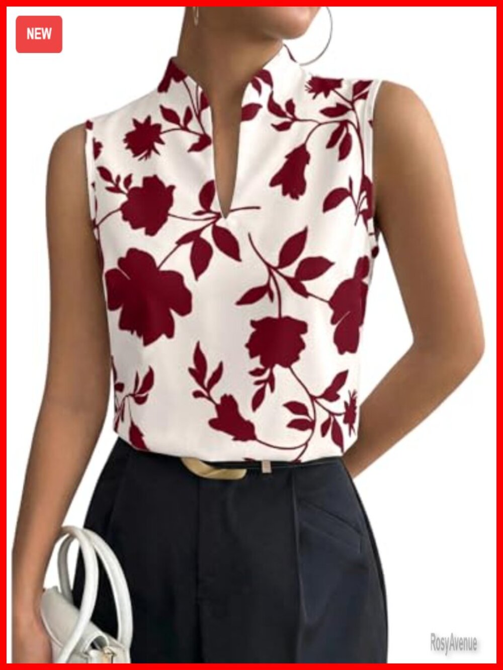 Floral Sleeveless Blouse Business Casual Tank Top Lightweight V-Neck